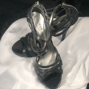 Strappy, Black, Zip Back Pumps, by Guess